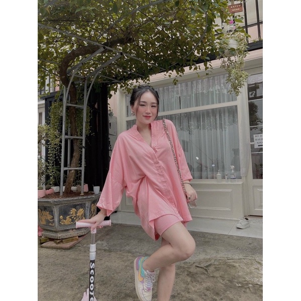 sét bộ áo sơ mi phối quần ngố ôm