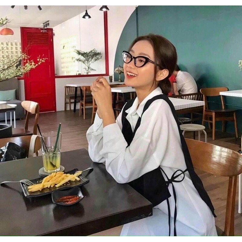 Sét áo sơ mi phối gile đen dây buộc TT12