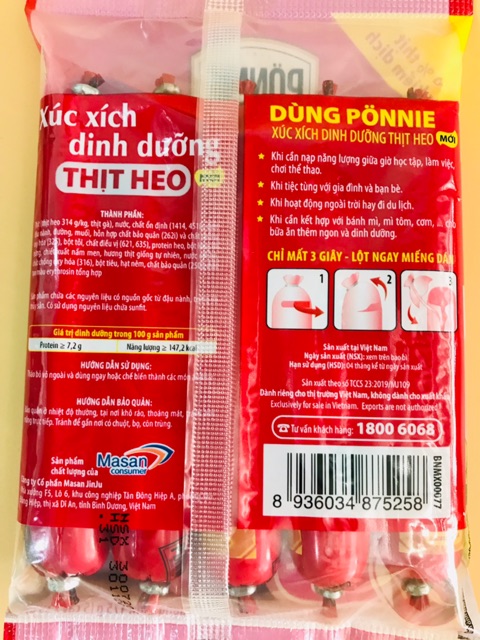 Xúc Xích Dinh Dưỡng Thịt Heo Ponnie gói 175g (5cây *35g)