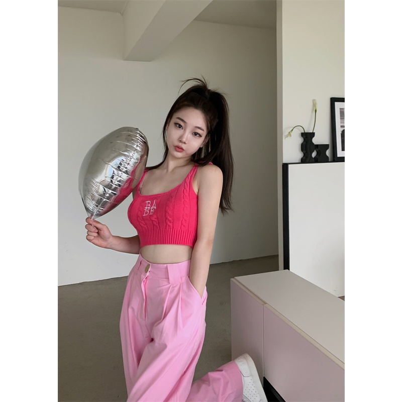 Áo Dệt Kim Hai Dây Dáng Ôm Thêu Họa Tiết Thời Trang Mùa Hè Hàn Quốc Quyến Rũ Cho Nữ