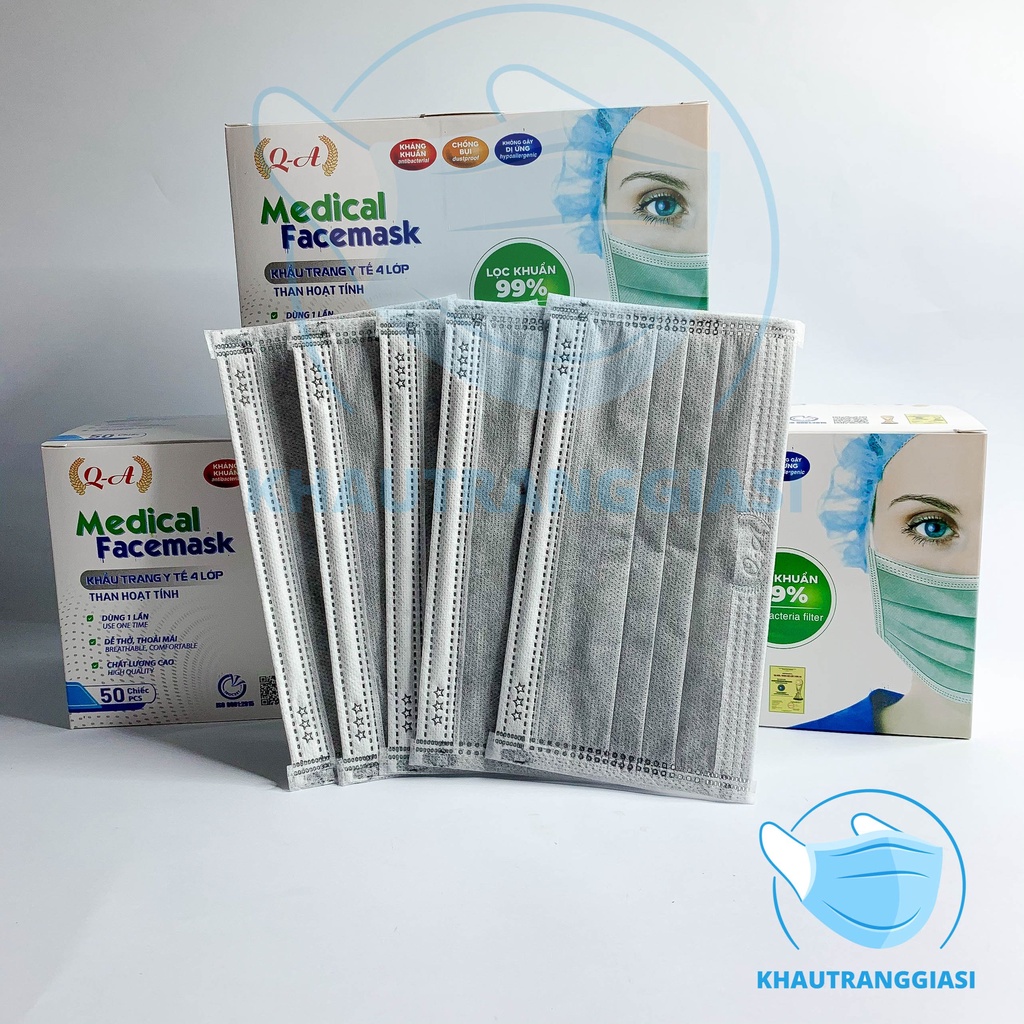 Khẩu trang 4 lớp Quyền Anh màu xám hộp 50c