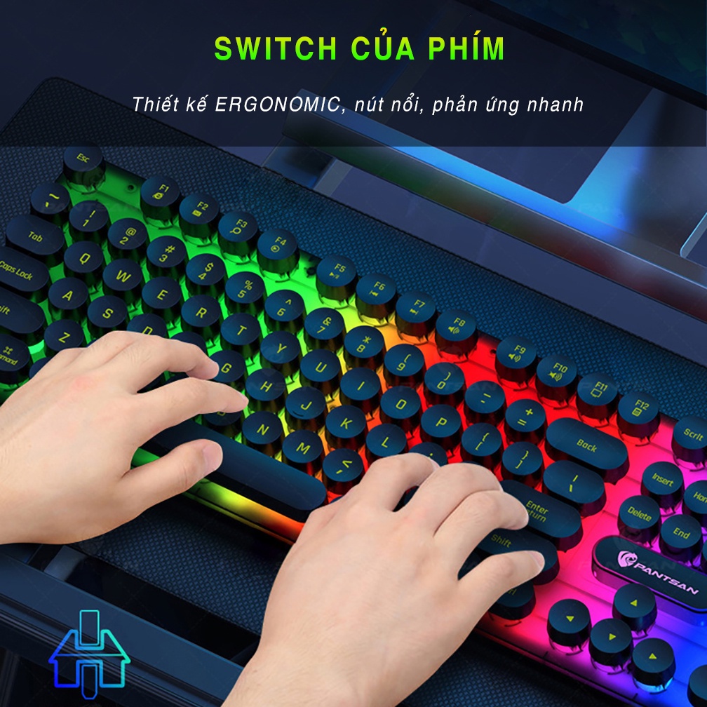 Bàn phím giả cơ PK100 có dây nút tròn LED chống nước chuyên game, văn phòng