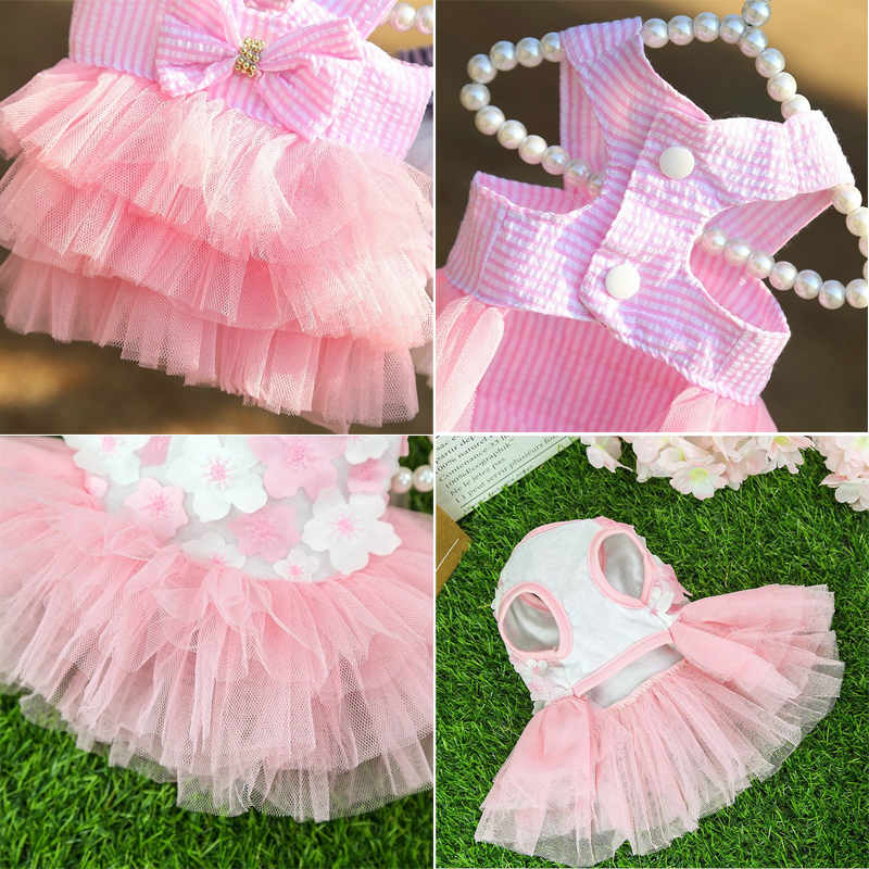 Đầm xòe kẻ sọc dễ thương nhiều màu tùy chọn cho thú cưng