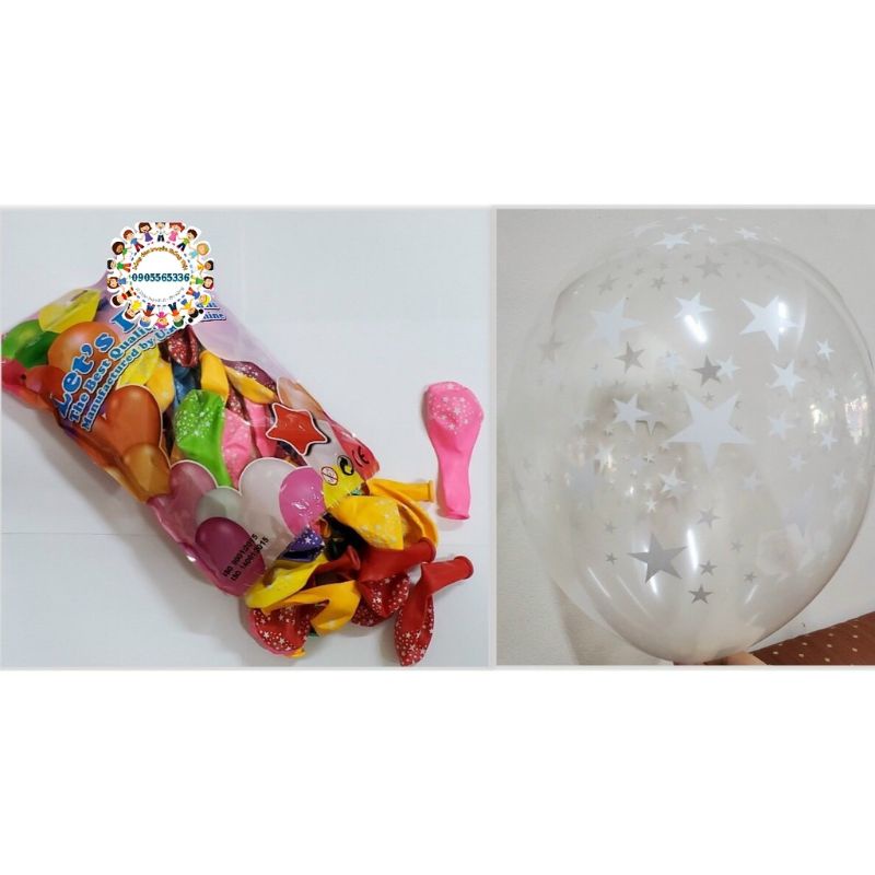 Set 50 Bong bóng in 5 mặt cao su siêu dày in hoạ tiết trang trí sinh nhật, trang trí tiệc gia đình