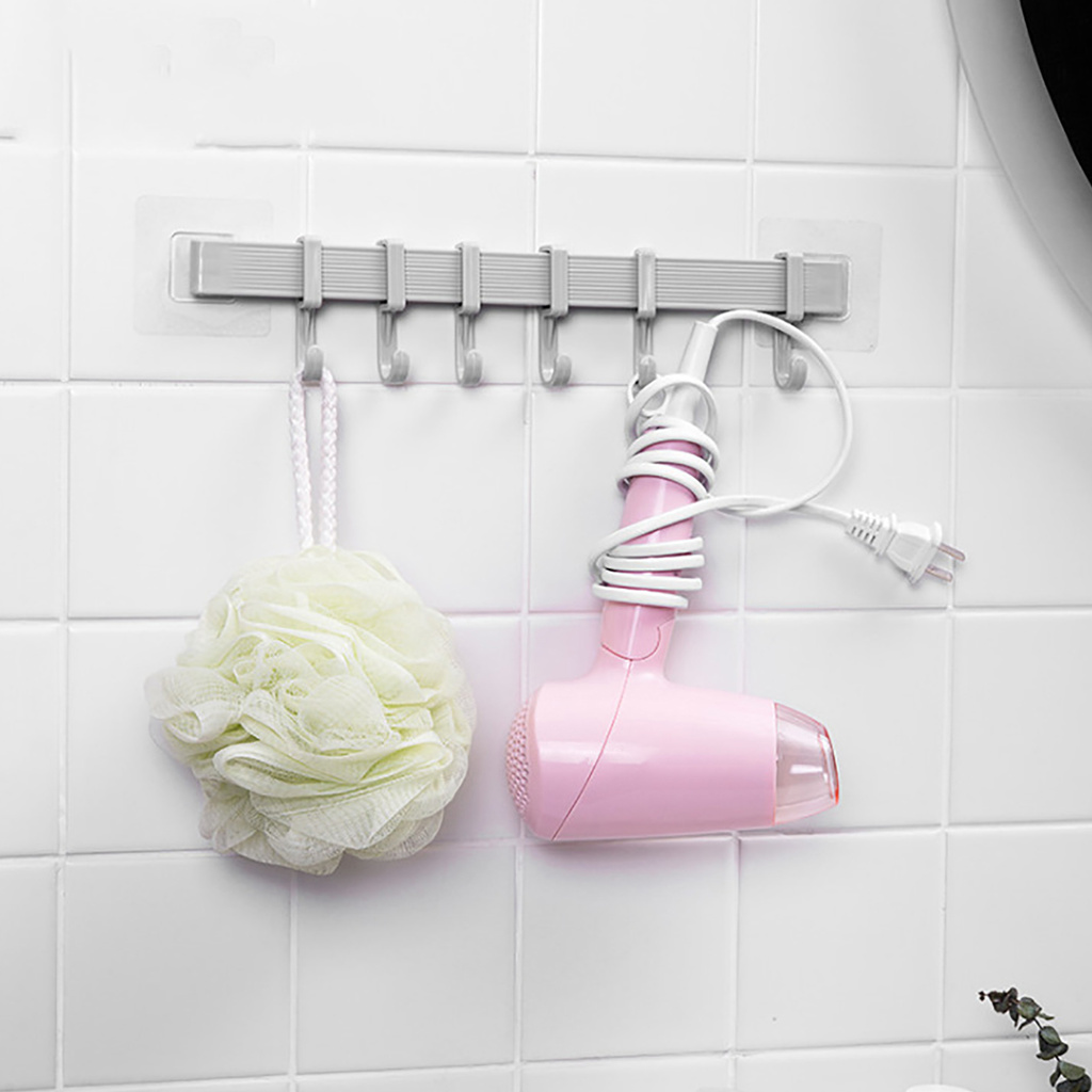 Giá Treo Khăn Tắm 6 Móc Bằng Nhựa Gắn Tường Không Cần Khoan Lỗ Tiện Dụng Cho Nhà Tắm / Toilet