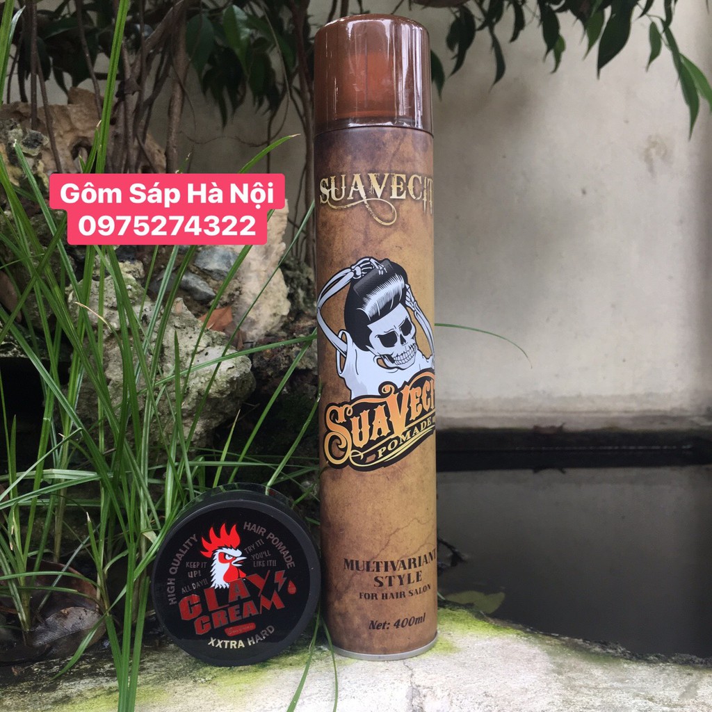COMBO  GôM XỊT TÓC GIỮ NẾP TÓC CỨNG SUAVECITO 400ML + Sáp Vuốt Tóc Cock Crease-Made In Japan 80gc