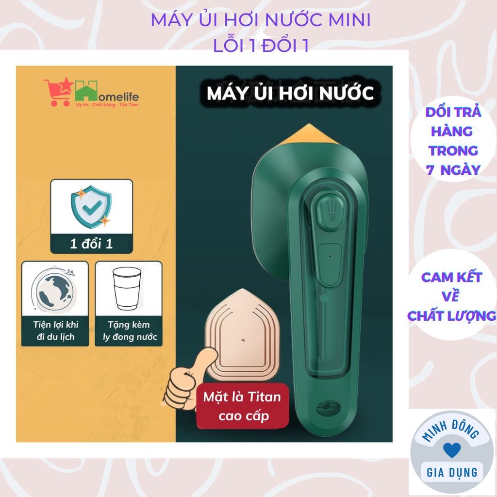 Máy ủi hơi nước mini, Bàn là quần áo cầm tay du lịch xanh lá cao cấp dùng được cho các loại vải bảo hành 3 tháng