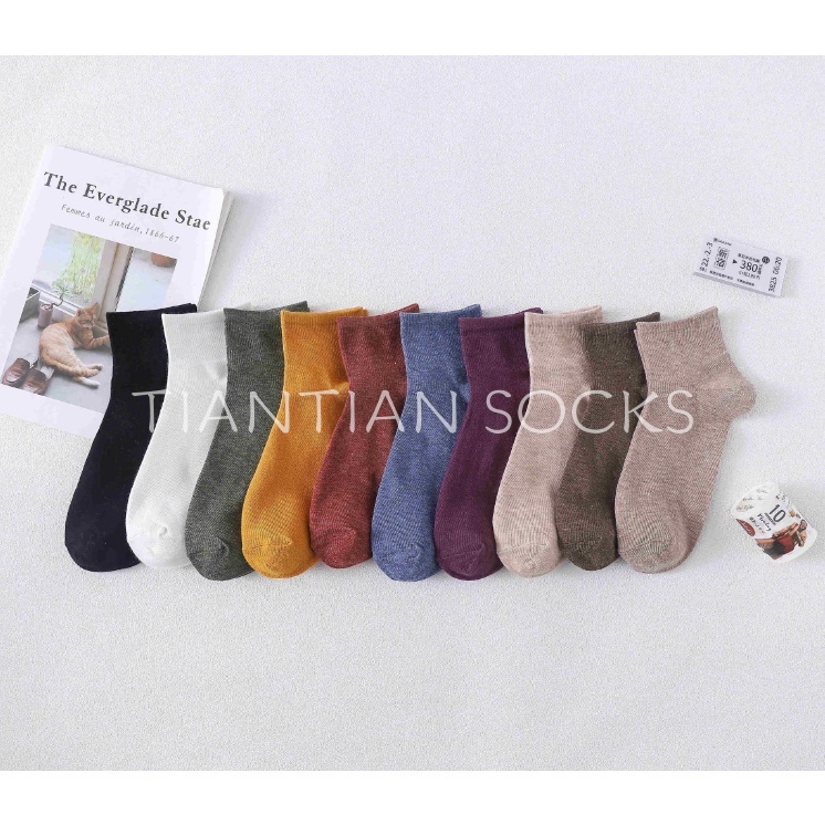 Tất vớ nữ cổ ngắn Cotton màu trơn đơn giản