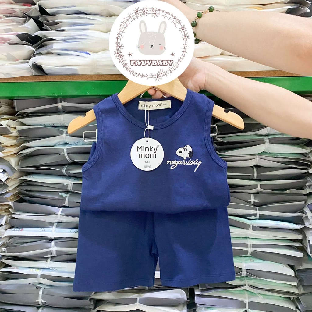 Đồ Bộ Ba Lỗ MINKY MOM Sát Nách Bé Trai Bé Gái Cotton Hàn Màu Trơn Hình Chó Con Trẻ Em 0 1 2 3 4 5 Tuổi-Favybaby