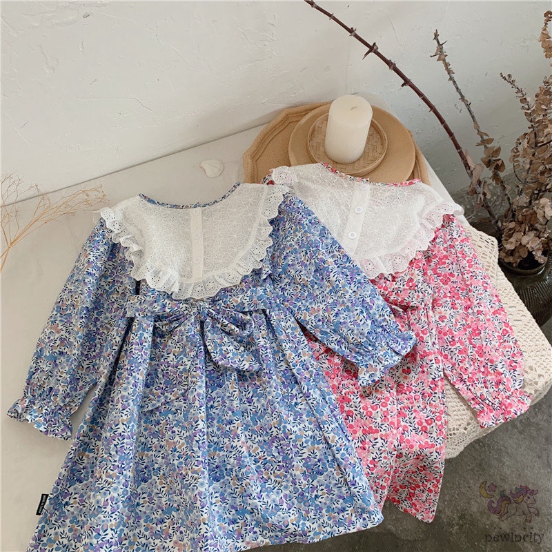 Đầm Công Chúa Tay Phồng Dài Phối Ren Hoa Phong Cách Hàn Quốc Thời Trang Mùa Thu Cho Bé Gái