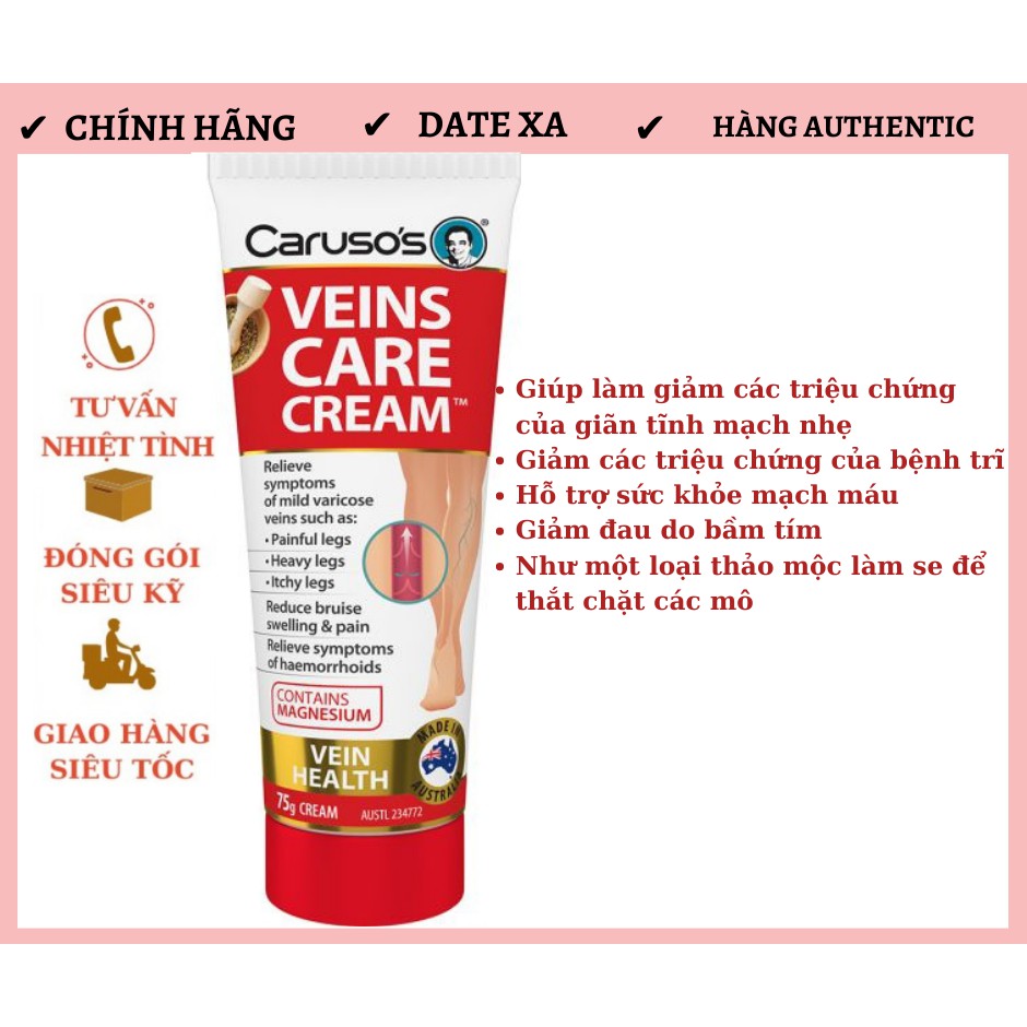 Kem bôi giúp giảm tĩnh mạch Caruso's Veins Care Cream 75g