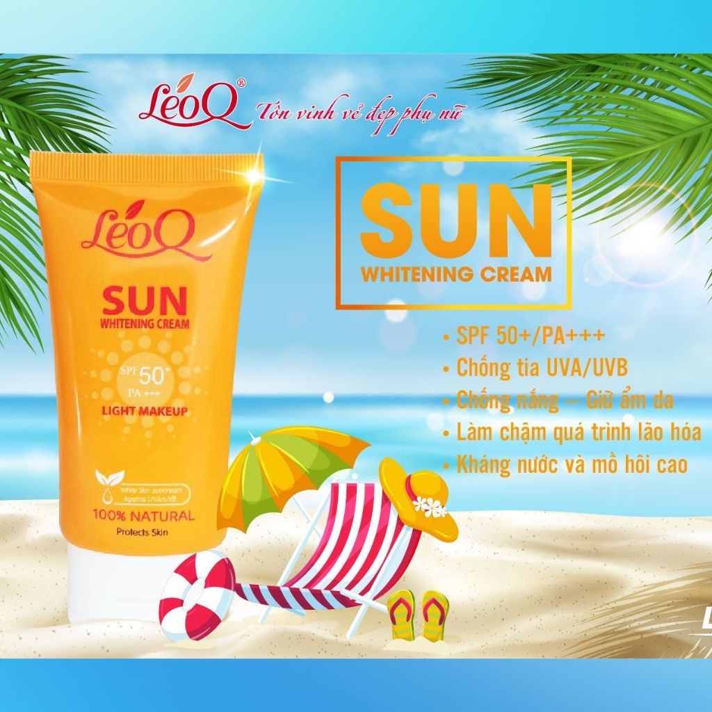 Kem chống nắng nâng tone kiềm dầu LeoQ Sun Whitening Cream 60ml SPF50+ PA+++