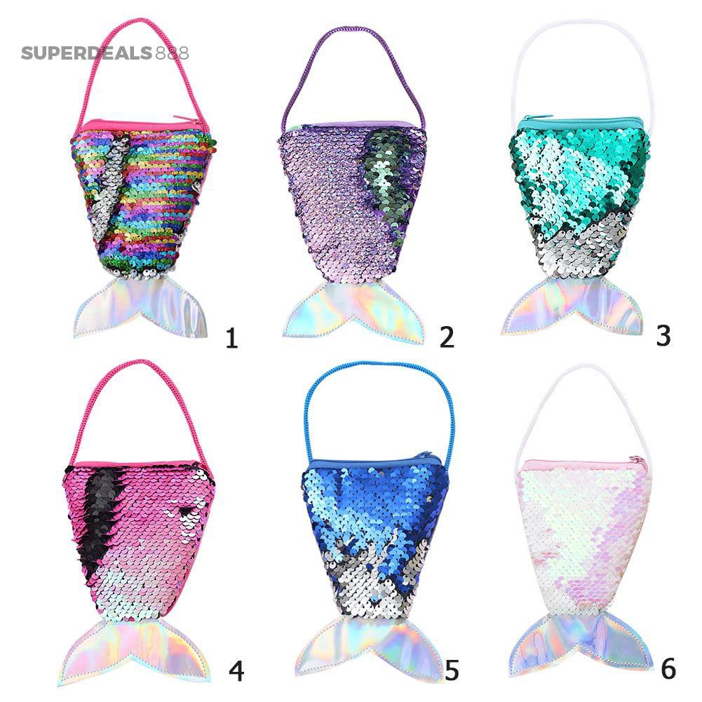 Túi đeo chéo hình đuôi cá đính sequin lấp lánh xinh xắn dành cho bé gái