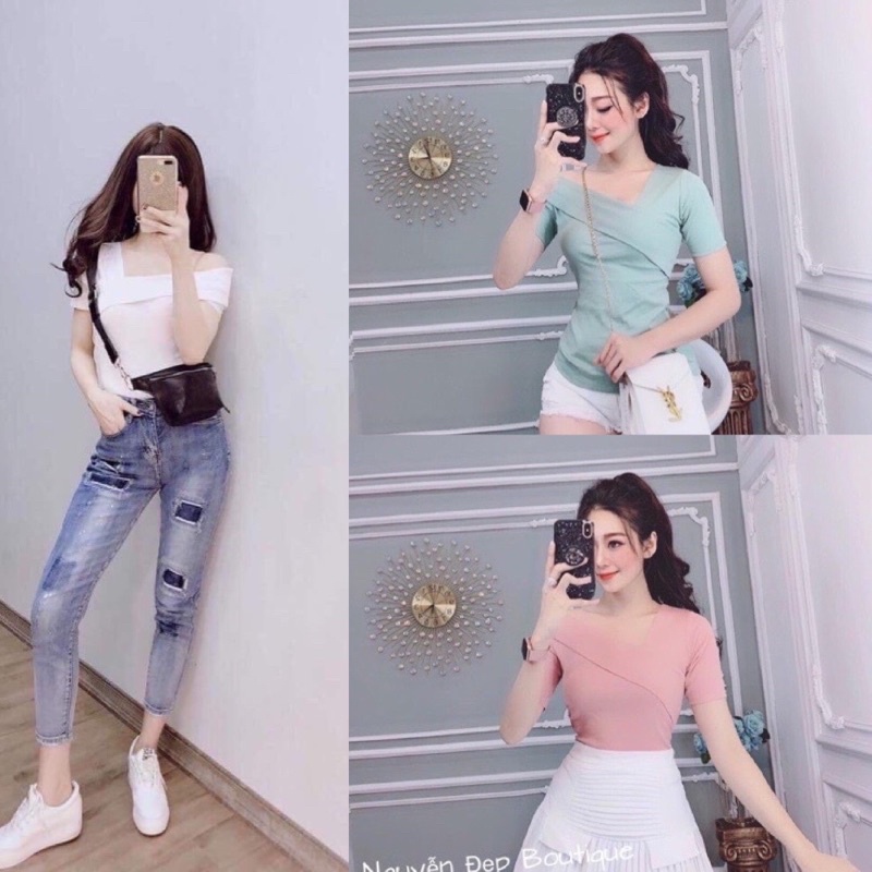 Áo thun lệch vai tay ngắn