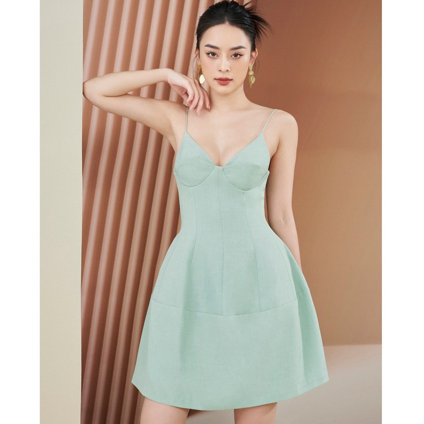 MOLLYNISTA- Đầm Delia xanh mint cúp tam giác tùng xòe quyến rũ nữ tính thiết kế cao cấp đi chơi đi tiệc gợi cảm