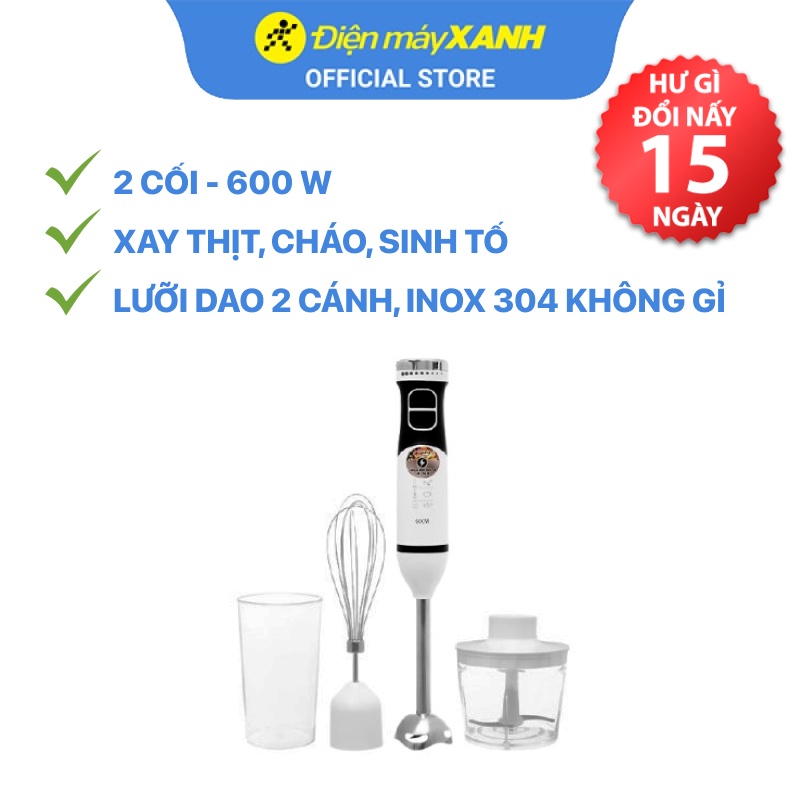 Máy xay sinh tố cầm tay Hommy HB5005K-GS 0.5 lít 600W xay thịt, cháo, rau củ, đánh trứng - Chính hãng BH 12 tháng