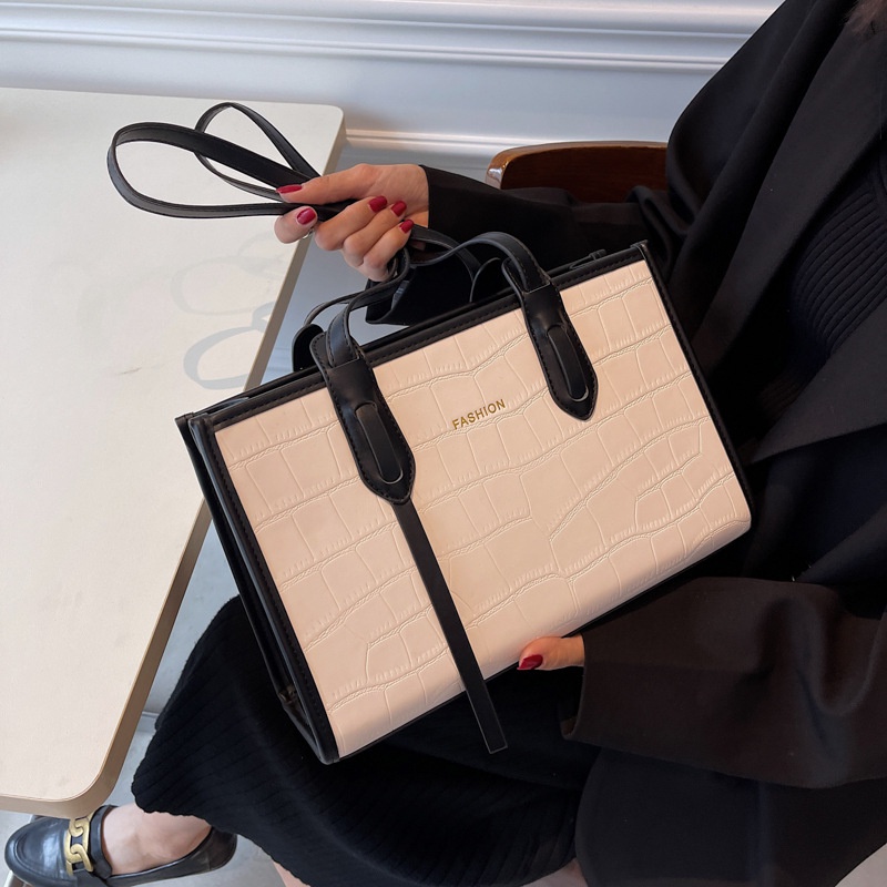 Túi xách IELGY họa tiết da cá sấu màu tương phản sức chứa lớn sành điệu