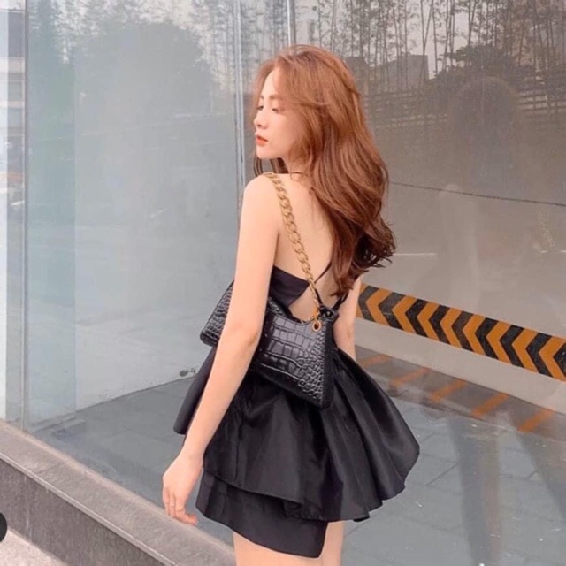 SET ÁO PEPLUM ĐEN ĐAN LƯNG + SHORT