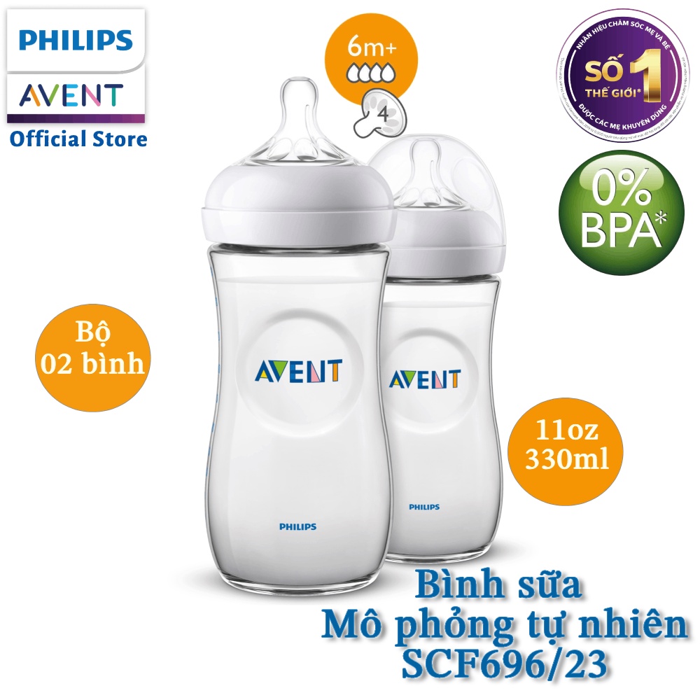 Combo 2 Bình sữa mô phỏng tự nhiên Philips Avent (330ml) cho bé từ 6 tháng tuổi SCF696/23