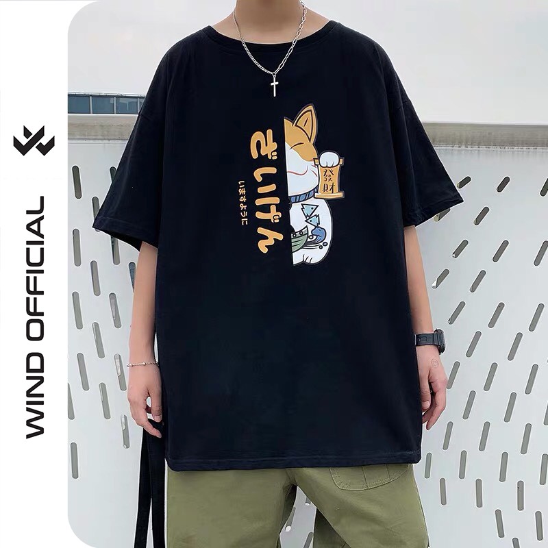 Áo phông unisex form rộng WIND oversize tay lỡ Mèo Hàn thời trang nam nữ ulzzang