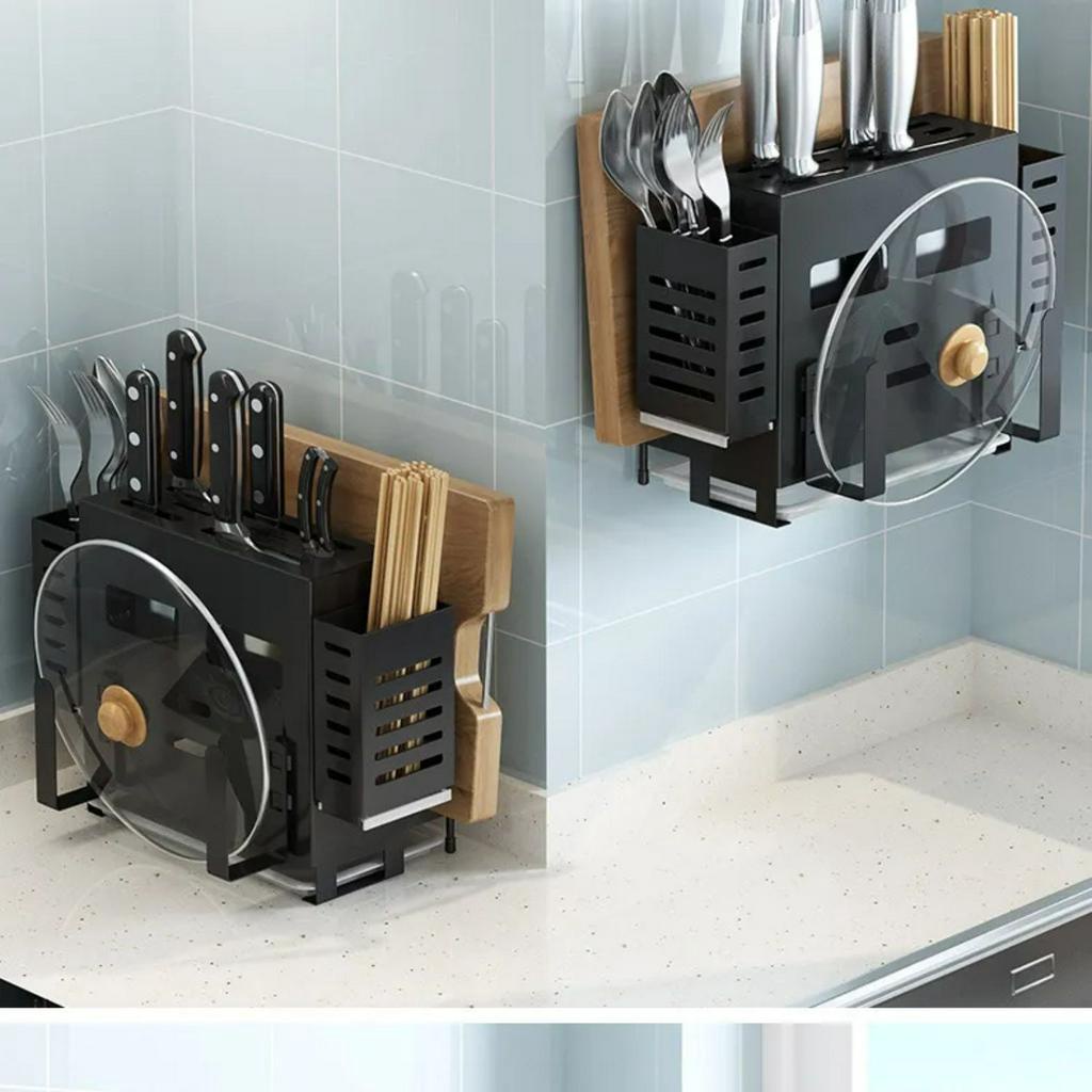 Giá Kệ Cài Dao Thớt Bằng Thép Sơn Tĩnh Điện Cao Cấp Có Ống Cắm Đũa, Úp Vung,  Khay Chứa Nước Có Thể Tháo Rời