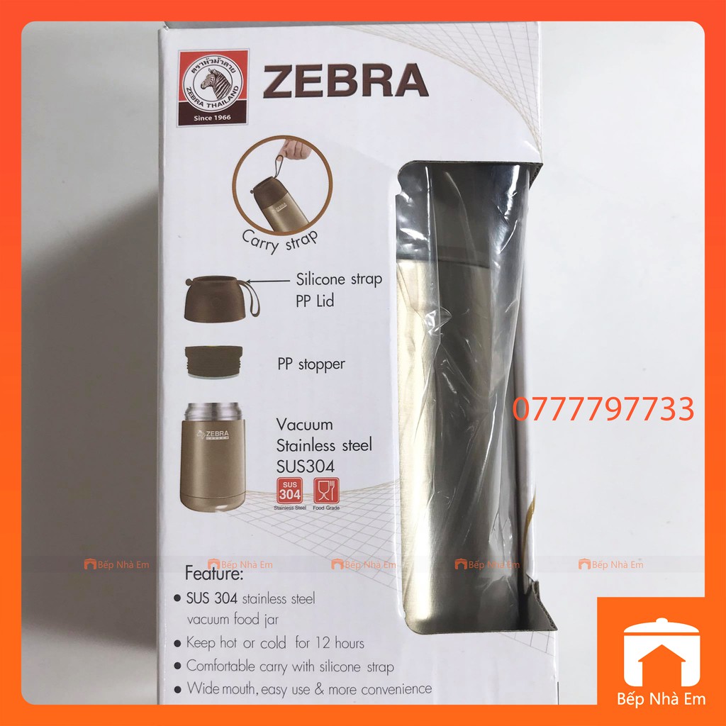 Camen - Bình Ủ Cháo ZEBRA Vaccum 0.65L (Inox 304) - 123006. Nhập Khẩu Thái Lan