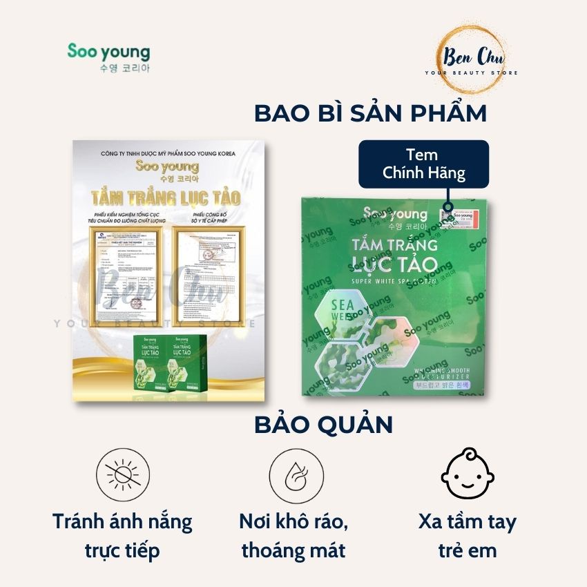 Tắm Trắng Lục Tảo SOOYOUNG KOREA – Giúp Da Trắng Sáng Tự Nhiên, Giữ ẩm & Săn Chắc, Chống Lão Hóa Da | BenChu Beauty | BigBuy360 - bigbuy360.vn