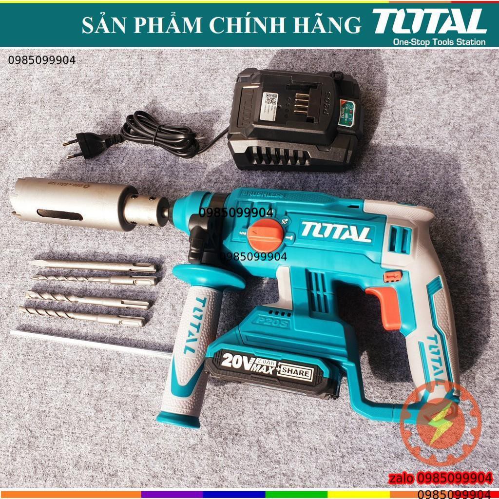 Máy khoan pin 3 chức năng không chổi than 20V Total TRHLI2201 đuôi gài SDS  | có thể lắp rút lõi tường gạch bê tông