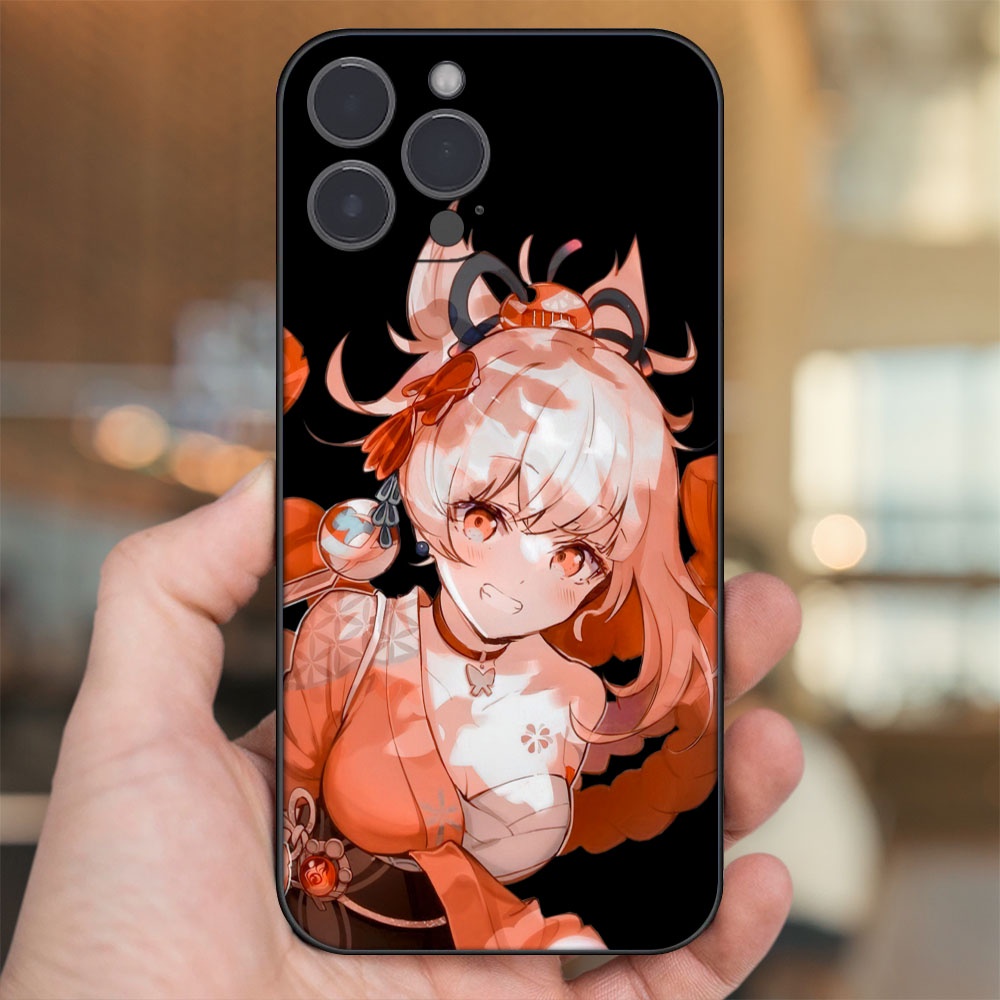 Ốp lưng iPhone 14 Pro Max dẻo đen cạnh vuông in hình Yoimiya Genshin Impact