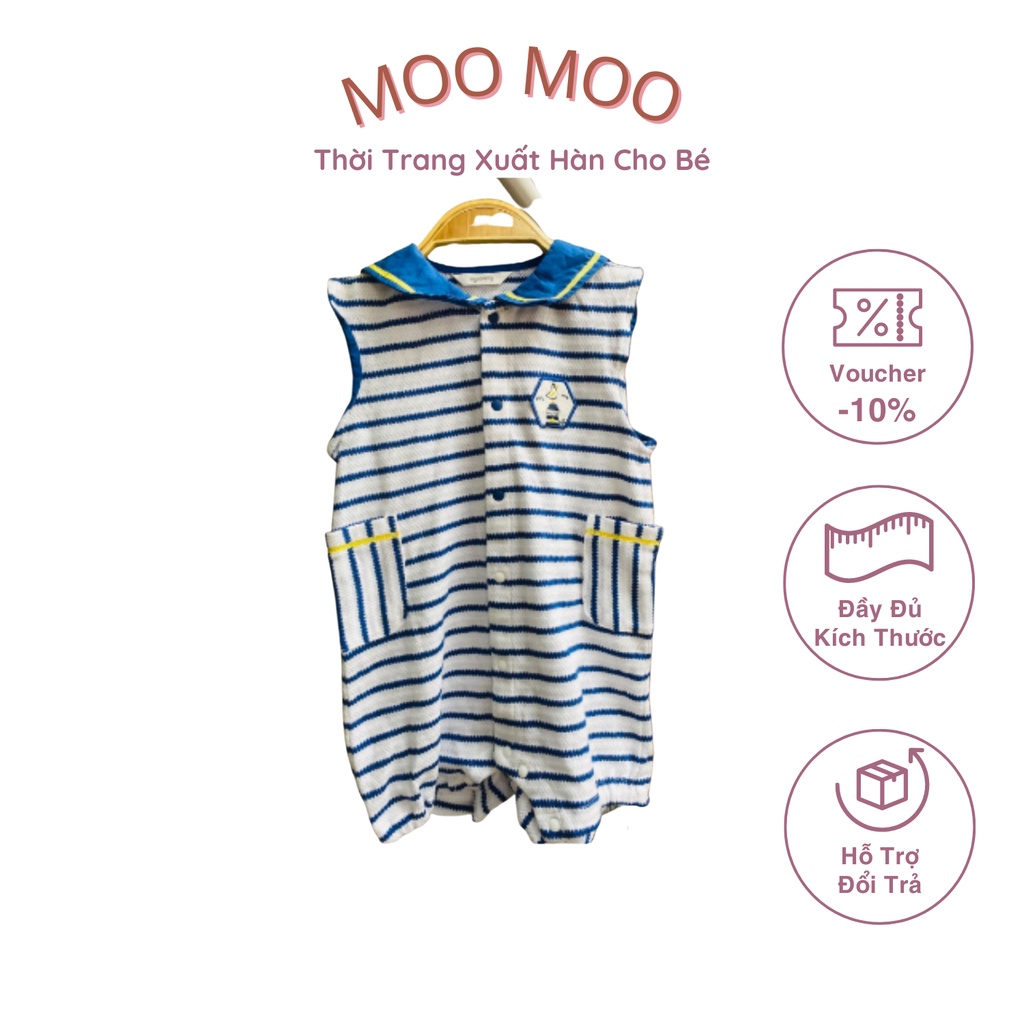 Váy bé gái body agabang kẻ trắng xanh cổ bẻ in hình cute dễ thương - 90 251d068h