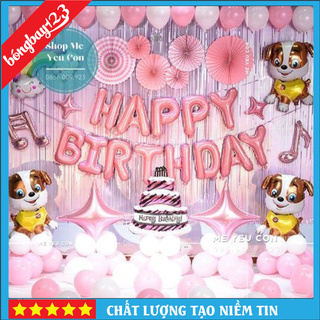 Set Trang Trí Sinh Nhật Cho Bé Gái Tuổi Cún, ComBo Bóng Bay Cún Hồng Siêu Đẹp