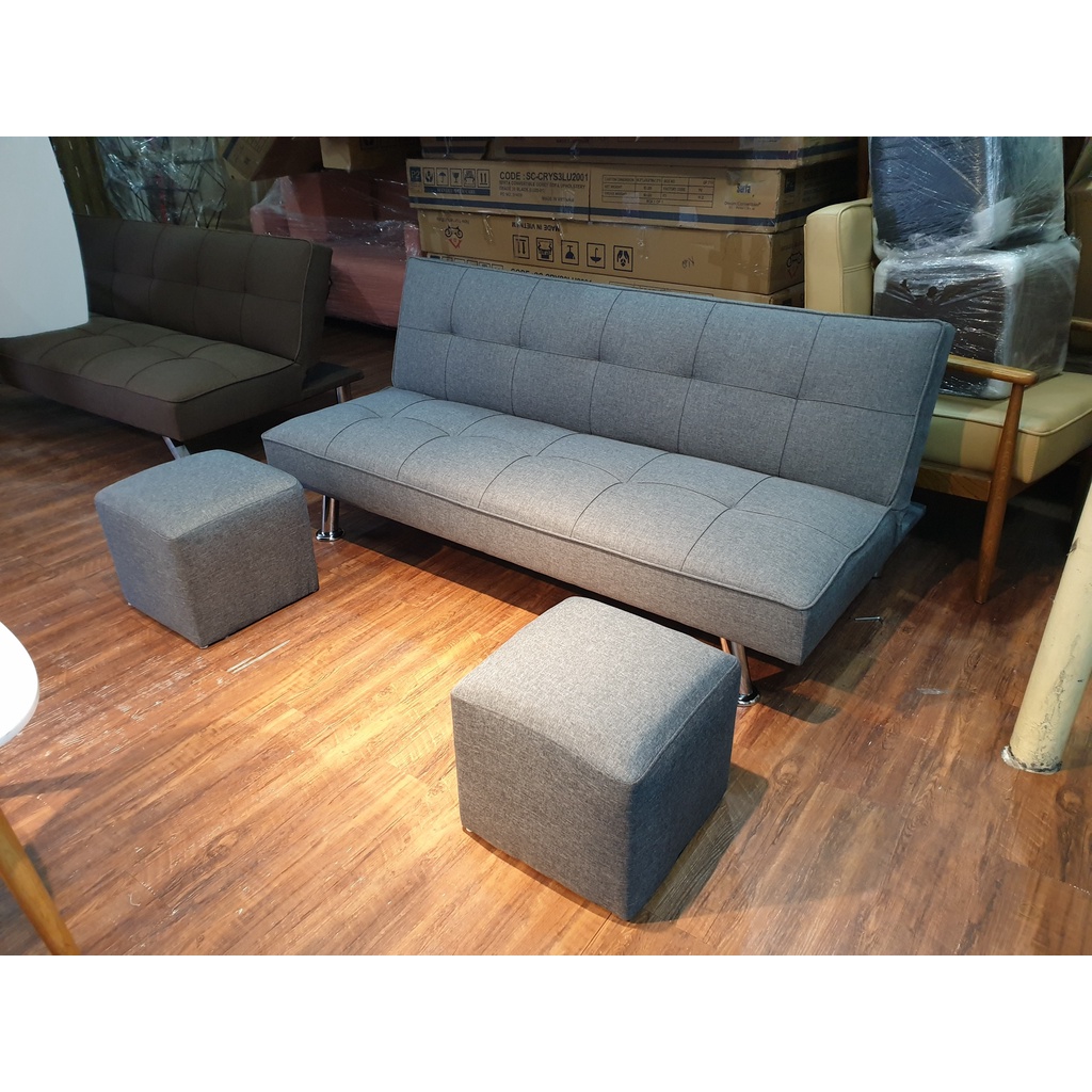 Bộ Ghế Sofa Bed Màu Xám Lông Chuột Kiêm Giường Ngủ Đa Năng Thông Minh Cho Nhà Nhỏ