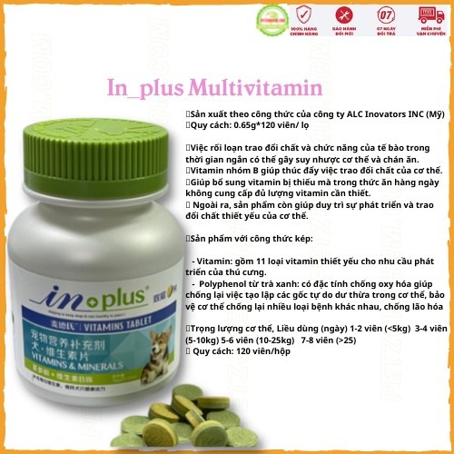 Bổ sung vitamin và khoáng cho chó hộp 120 viên  FREESHIPInPlus Vitamin &amp; Minerals bổ sung 11 loại vitamin khoáng chất