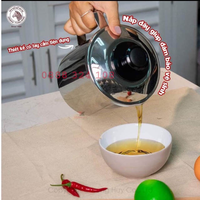 Ca Lọc Dầu Inox Zebra Thái Lan Có Vĩ Lọc Đa Năng Có Nắp Đậy 12cm 1000ml 151101