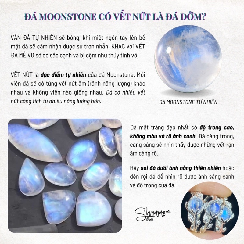 Nhẫn Bạc Nữ 925 Shimmer Silver - Đá Mặt Trăng Basic Moonstone Thiên Nhiên Hợp Phong Thủy Không Kị Mệnh