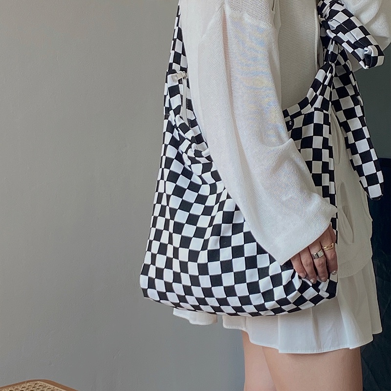 Túi đeo chéo IELGY bằng vải canvas sức chứa lớn họa tiết caro thời trang phong cách Hàn Quốc năng động cho nữ