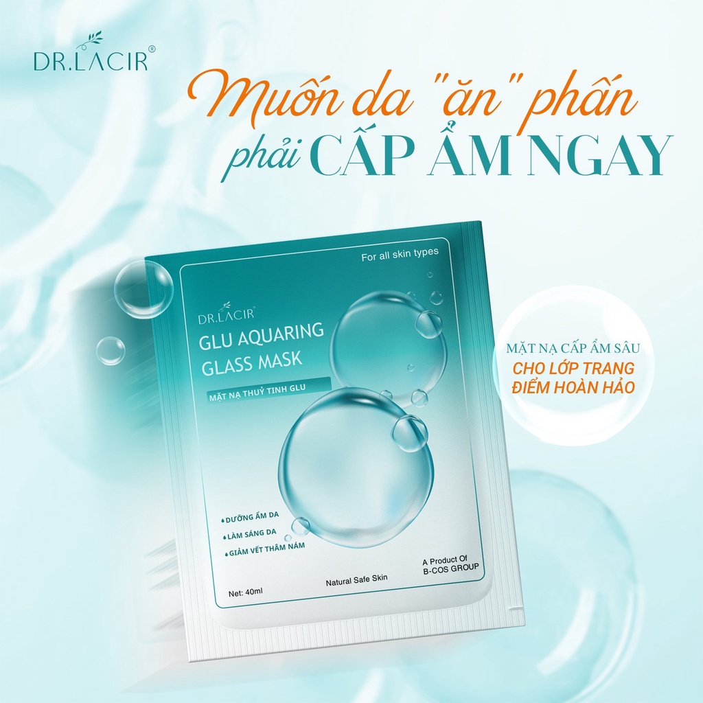 Mặt Nạ Thủy Tinh Glutathione Drlacir,Hộp 3 miếng,Giúp dưỡng trắng da,ngăn ngừa lão hóa,phục hồi da
