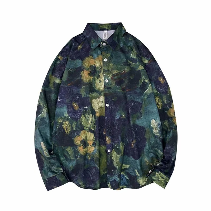 Áo sơ mi dài tay dáng rộng thời trang in tranh sơn dầu phong cách Hàn Quốc