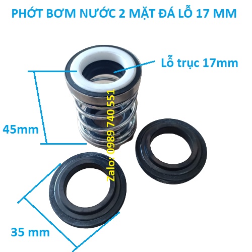 Phớt bơm tõm - bơm nước 2 mặt đá lỗ trục 17mm