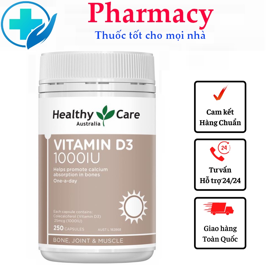 Viên uống bổ sung Vitamin D3 1000IU Healthy Care - Hàng Úc Nội địa hỗ trợ hấp thụ canxi , tăng miễn dịch, đề kháng