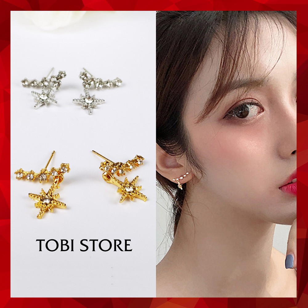 Bông tai gài dành cho nữ khuyên tai đính đá ngôi sao 6 cánh TB258 TOBI STORE