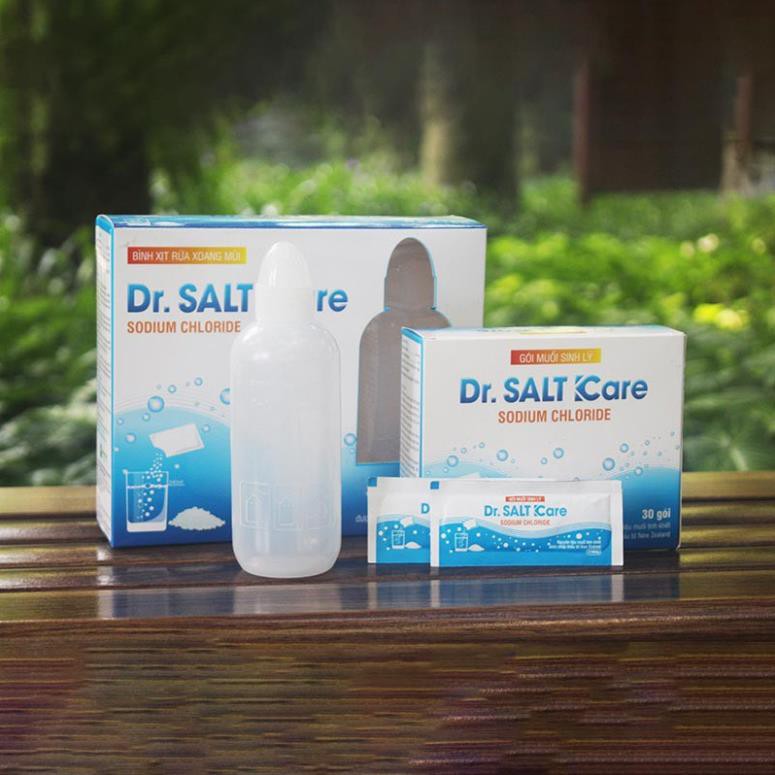 Muối sinh lý Dr Salt Kare - Hộp 30 gói, tặng kèm Bình rửa mũi Hàng Chính Hãng Công Ty