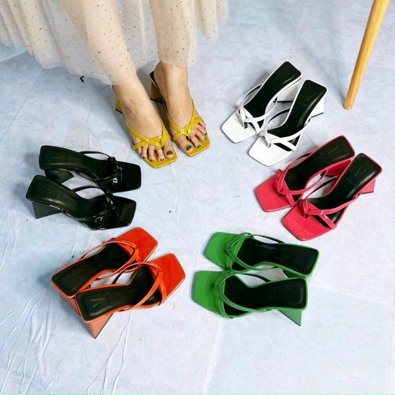 Giày gót tầm giác da bóng cao 9cm quai mảnh chữ A xinh xắn hót 2022