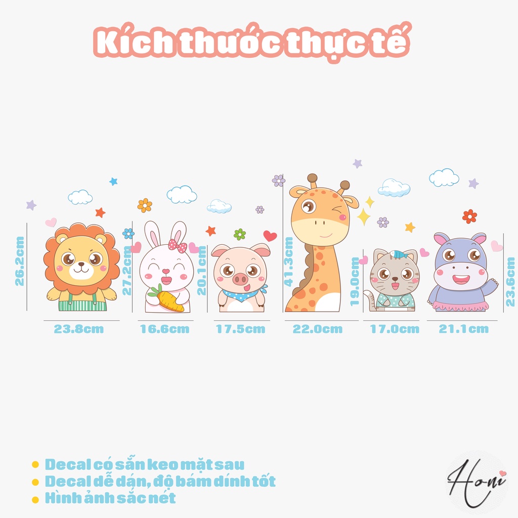 Decal Động Vật Vui Vẻ dán tường cho bé - Trang Trí phòng cho Bé yêu