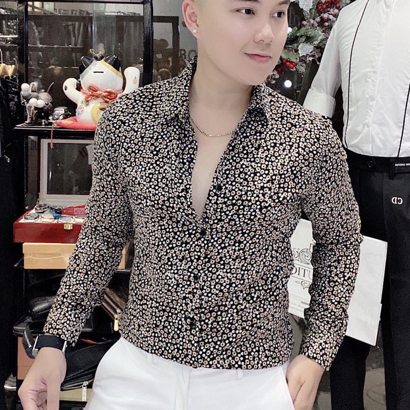 áo sơ mi nam tay dài hoạ tiết hoa nhí vải lụa 3d in ép, form ôm, đi chơi, đi làm, sơ mi mới 2020 | BigBuy360 - bigbuy360.vn