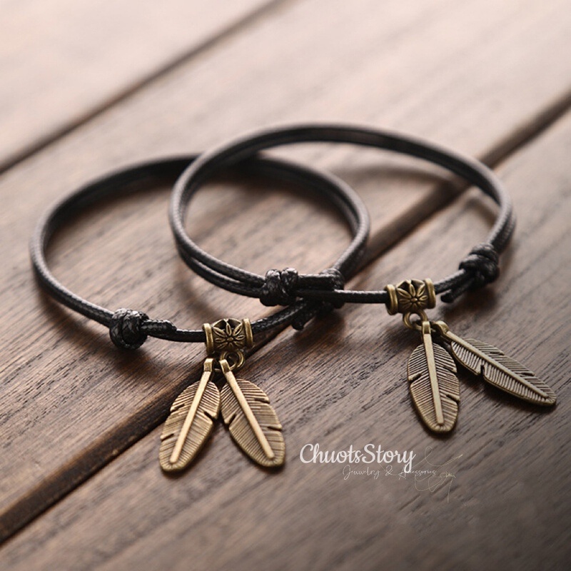Vòng tay đôi chiếc lông, lắc tay cặp nam nữ thời trang - VTD0011 - ChuotsStory