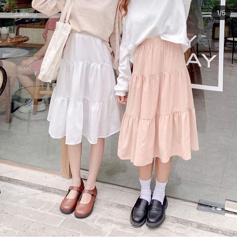 CHÂN VÁY MIDI 3 TẦNG XÒE 2 LỚP VẢI SIÊU CÁT MỊN (Ảnh thật shop chụp & clip cận chất vải) | BigBuy360 - bigbuy360.vn