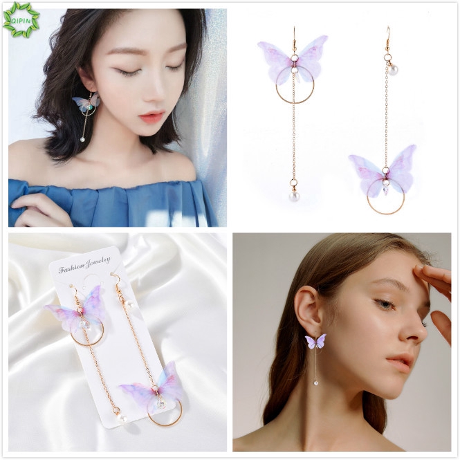 Bông Tai Hình Bướm Dáng Dài Phong Cách Hàn Quốc