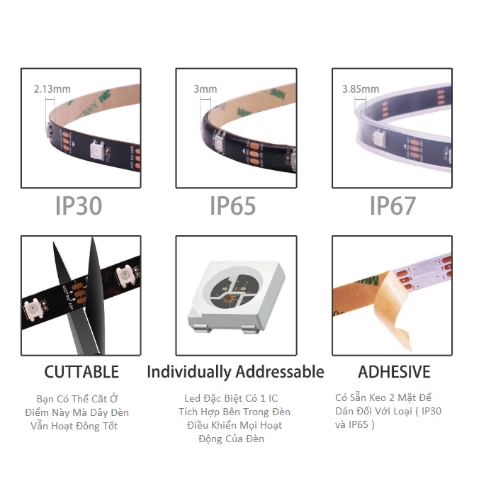 DÂY ĐÈN LED ĐA HIỆU ỨNG IC2812 KHÔNG KEO