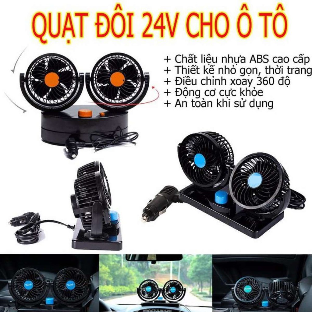 Quạt đôi mini - quạt mát, êm, xoay 360 độ nguồn USB, 12V,24V